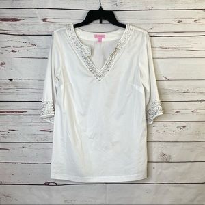 Lily Pulitzer White Beaded V-Neck Tunic Top